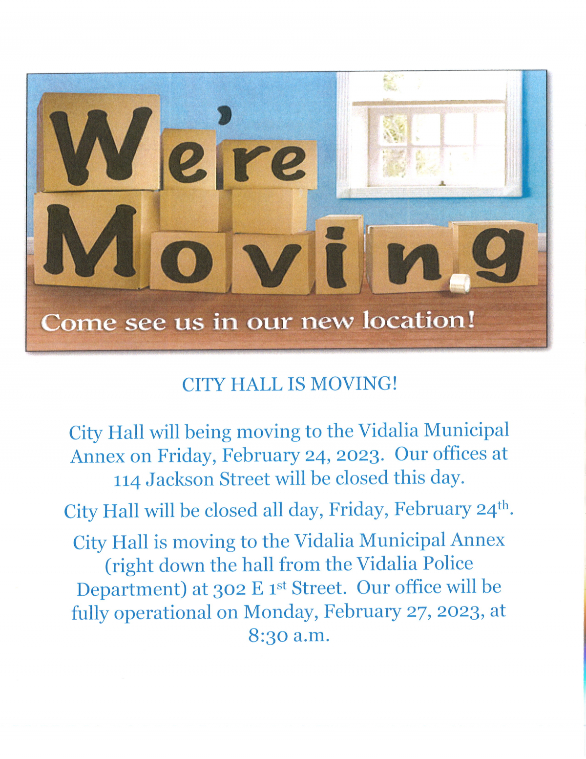 CITY HALL IS MOVING